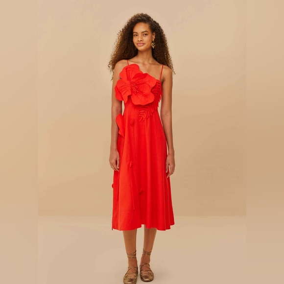 FARM Rio Dresses & Skirts - Farm Rio Red Garden Lenzing Ecovero Euroflax Midi Dress Red Size Medium NWT
